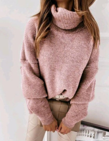 Γυναικείο πουλόβερ με ζιβάγκο 00813 πούδρα