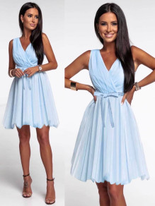 Γυναικείο φόρεμα με τούλι 21021 γαλάζιο