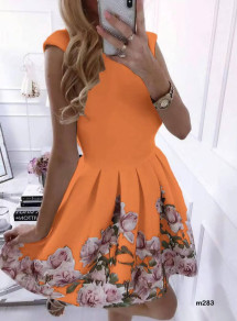 Γυναικείο φόρεμα με φλοράλ print 2699 πορτοκαλί