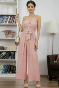 Γυναικεία μονόχρωμη ολόσωμη φόρμα 64801 ροζ