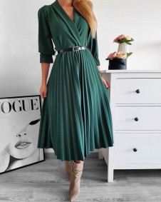 Γυναικείο φόρεμα σολέιγ με ζώνη 3257 σκούρο πράσινο