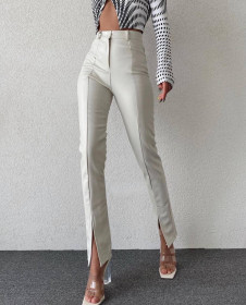 Γυναικείο δερμάτινο παντελόνι με σκίσιμο P186 λευκό