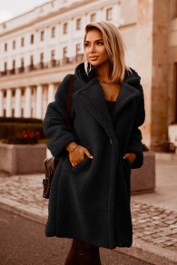 Гυναικείο φλις παλτό με κουκούλα 20226 μαύρο