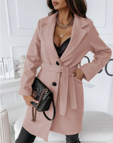 Γυναικείο παλτό με ζώνη 8585 ροζ