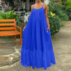 Γυναικείο μακρύ φόρεμα plus size 21481 μπλε