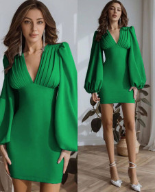 Γυναικείο φόρεμα με φουσκωτά μανίκια 22925 πράσινο