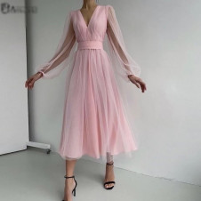 Γυναικείο φόρεμα με τούλι 2698 ροζ