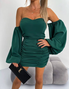 Γυναικείο φόρεμα με φουσκωτά μανίκια 6933 πράσινο