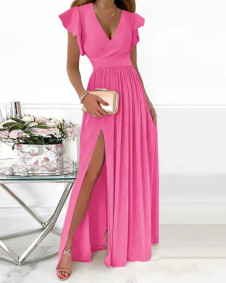 Γυναικείο μακρύ φόρεμα με σκίσιμο 6529 ροζ