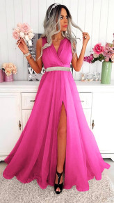 Γυναικείο μακρύ φόρεμα με σκίσιμο 3598 φούξια