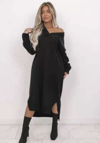 Γυναικείο μακρύ πλεκτό φόρεμα 00807 μαύρο