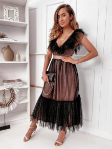Γυναικείο φόρεμα πουά με τούλι 21178 μαύρο
