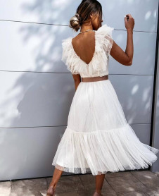 Γυναικείο φόρεμα πουά με τούλι 21178 άσπρο