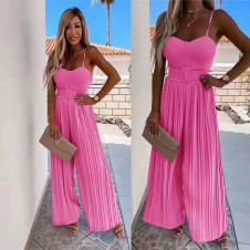 Γυναικεία ολόσωμη φόρμα σολέιγ με ζώνη 6487 ροζ