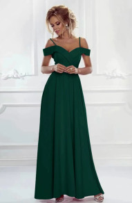 Γυναικείο μακρύ φόρεμα με σκίσιμο 6709 σκούρο πράσινο