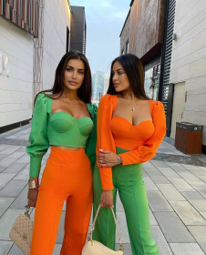 Γυναικείο σετ-μπλούζα και παντελόνι 22162 πορτοκαλί/πράσινο