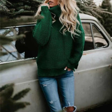 Γυναικείο πουλόβερ με γιακά 00499 πράσινο
