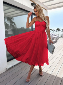 Γυναικείο φόρεμα με τούλι K6252 κόκκινο