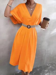 Γυναικείο φόρεμα με μήκος κάτω απο το γόνατο 6506 πορτοκαλί