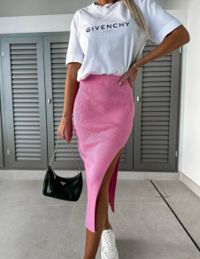 Γυναικεία φούστα με σκίσιμο A0891 ροζ