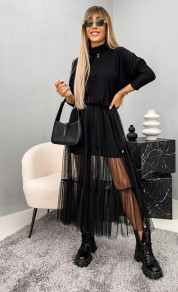 Γυναικείο φόρεμα με εντυπωσιακό τούλι H4077 μαύρο