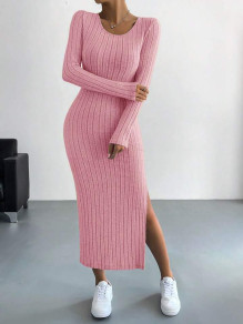 Гυναικείο casual φόρεμα με σκίσιμο AR3062 ροζ