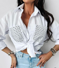 Γυναικείο πουκάμισο με τρούξ στις τσέπες 551455 άσπρο