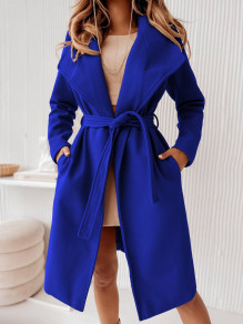 Γυναικείο μακρύ παλτό με ζώνη KC118 μπλε