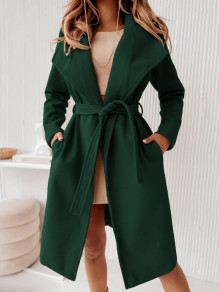 Γυναικείο μακρύ παλτό με ζώνη KC118 πράσινο