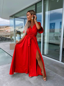 Γυναικείο μακρύ κρουαζέ φόρεμα K5635 κόκκινο