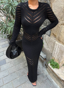 Γυναικείο μακρύ φόρεμα ριπ 75212 μαύρο