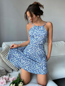Γυναικείο κοντό εξώπλατο φόρεμα Z9901 γαλάζιο