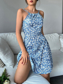 Γυναικείο κοντό εξώπλατο φόρεμα Z9901 γαλάζιο