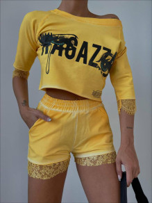 Γυναικείο σετ-μπλούζα και σορτς PC2042 κίτρινο
