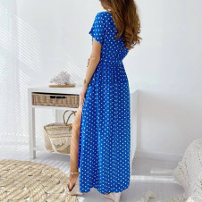 Γυναικείο μακρύ φόρεμα με πουά FG8984 μπλε