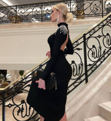 Γυναικείο Κομψό Φόρεμα με  ανοιχτή  πλάτη NI2325 Μαύρο