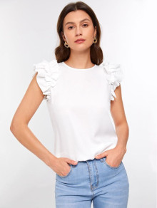 Γυναικεία μπλούζα με εντυπωσιακά μανίκια K6282 άσπρη