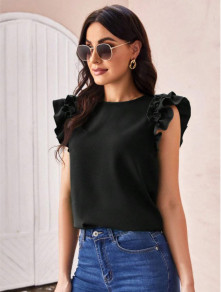 Γυναικεία μπλούζα με εντυπωσιακά μανίκια K6282 μαύρη