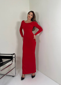 Γυναικείο ελκυστικό μακρύ φόρεμα με πέρλες BF2259 κόκκινο