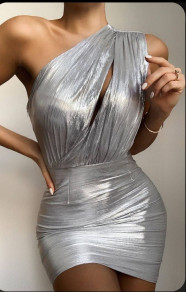 Γυναικείο κοντό εντυπωσιακό φόρεμα H4125 ασημί 