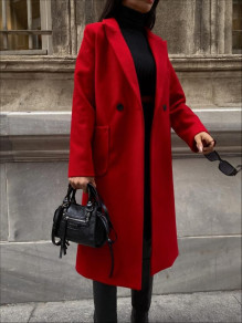 Γυναικείο μακρύ παλτό με τσέπες MG2077 κόκκινο