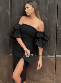 Γυναικείο φόρεμα με εντυπωσιακά μανίκια E9537 μαύρο