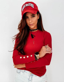 Γυναικεία μπλούζα με κουμπιά στα μανίκια EM1552 κόκκινο
