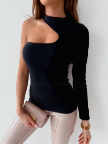 Γυναικεία μπλούζα με ένα μανίκι EM1605 μαύρο