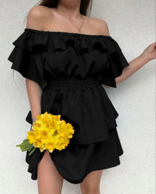 Γυναικείο κοντό έξωμο φόρεμα K8773 μαύρο
