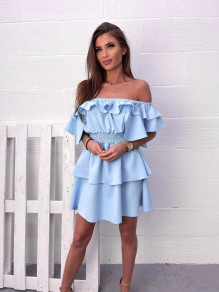 Γυναικείο κοντό έξωμο φόρεμα K8773 γαλάζιο