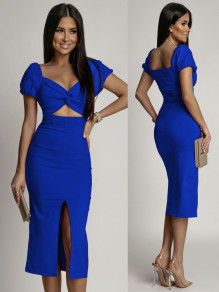 Γυναικείο φόρεμα με εντυπωσιακά κοψίματα K8774 μπλε