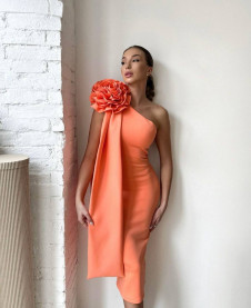 Γυναικείο φόρεμα με λεπτομέρεια λουλούδι T4466 πορτοκαλί