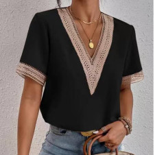 Γυναικεία μπλούζα με δαντέλα A1739 μαύρη