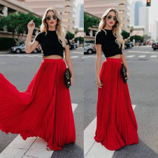 Γυναικεία μακρία σολέιγ φούστα X3611 κόκκινο